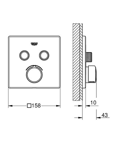 GROHE SMARTCONTROL podomítková baterie, pro 2 spotřebiče, Water Saving, chrom 29148000 Technický nákres