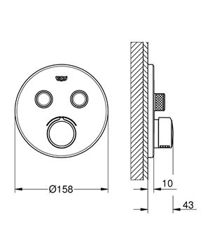 GROHE SMARTCONTROL podomítková baterie, pro 2 spotřebiče, Water Saving, chrom 29145000 Technický nákres
