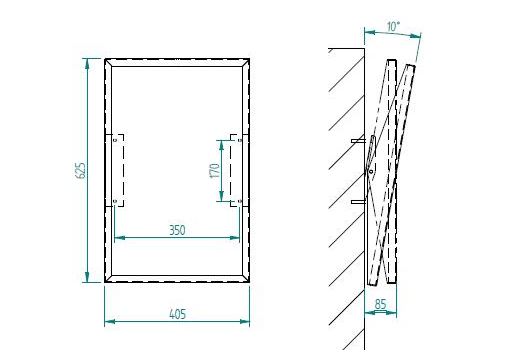 AZP BRNO zrcadlo 40,5x62,5 cm NZR 4 INV Technický nákres