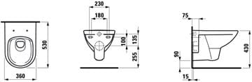 LAUFEN PRO závěsné WC, Rimless splachování H8209600000001 Technický nákres