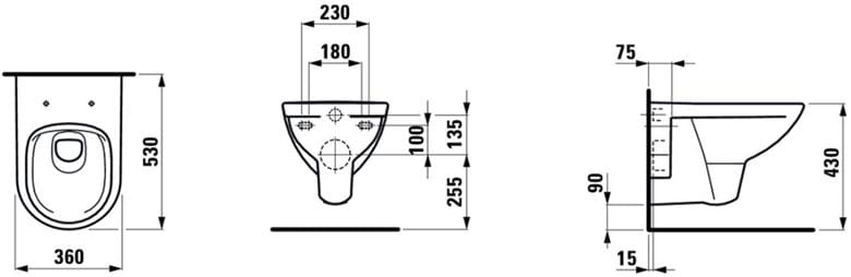 LAUFEN PRO závěsné WC, Rimless splachování H8209600000001 Technický nákres