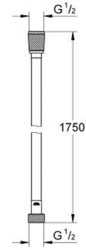 GROHE SILVERFLEX sprchová hadice 1750 mm, hladká, TwistFree, AntiFold, plast, supersteel 28388DC0 Technický nákres