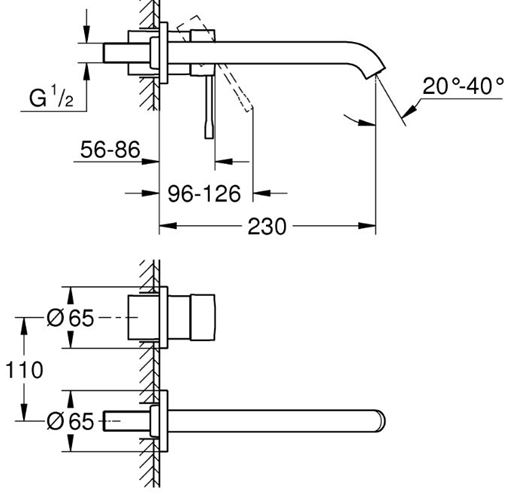 GROHE ESSENCE NEW umyvadlová podomítková baterie, kartáčovaný hard graphite 19967AL1 Technický nákres