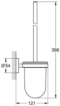 GROHE ESSENTIALS WC štětka, nástěnná, sklo, kartáčovaný hard graphite 40374AL1 Technický nákres