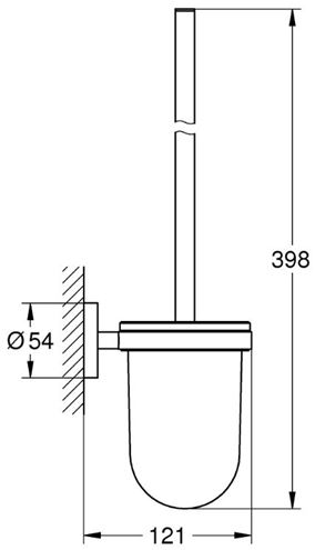 GROHE ESSENTIALS WC štětka, nástěnná, sklo, kartáčovaný hard graphite 40374AL1 Technický nákres