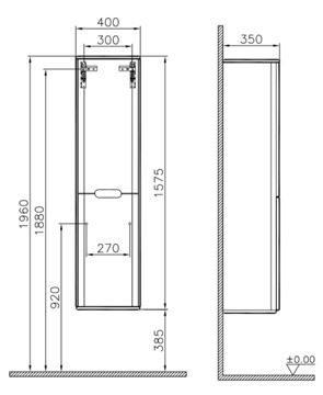 VITRA SENTO vysoká skříňka 40x35x157,5 cm, 2 dvířka, panty vlevo, antracite mat 60862 Technický nákres
