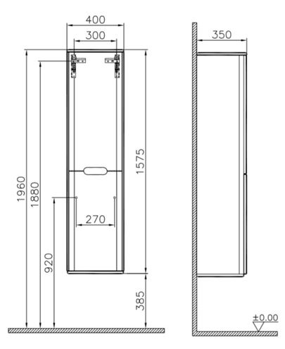 VITRA SENTO vysoká skříňka 40x35x157,5 cm, 2 dvířka, panty vlevo, antracite mat 60862 Technický nákres