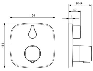 HANSA LIVING vanová podomítková termostatická baterie, s přepínačem, chrom 81149572 Technický nákres