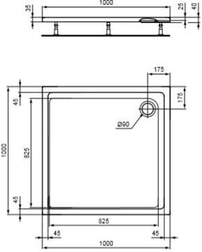 CONCEPT 200 sprchová vanička 100x100 cm, akrylát, bez nožiček K867001 Technický nákres