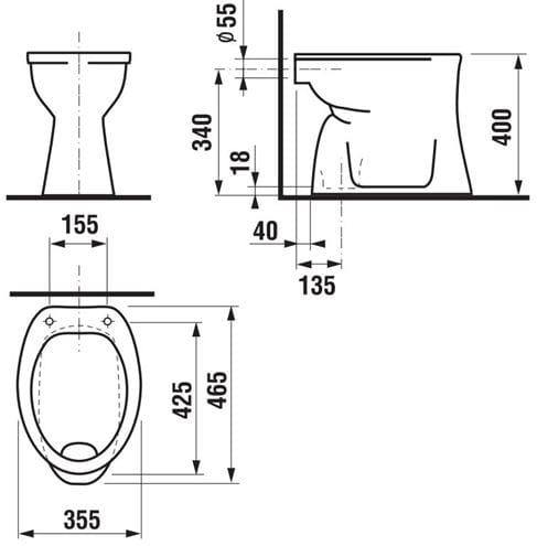 JIKA DINO stacionární WC, spodní odpad H8220080000001 Technický nákres
