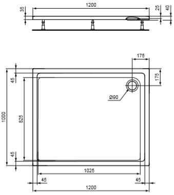 CONCEPT 200 sprchová vanička 120x100 cm, akrylát, bez nožiček K867601 Technický nákres