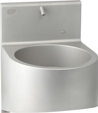 AZP BRNO umyvadlo 43,5 cm, s piezo baterií, napájení ze sítě, bez přepadu, antivandal, nerez