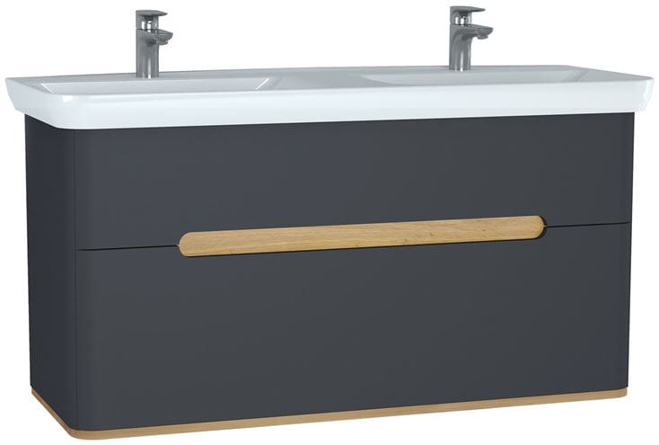 VITRA SENTO skříňka s dvojumyvadlem 130x48x68,5 cm, 2 zásuvky, s osvětlením, antracite mat 61189 Obrázek - Hlavní obrázek