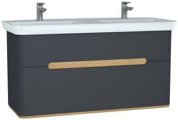 VITRA SENTO skříňka s dvojumyvadlem 130x48x68,5 cm, 2 zásuvky, s osvětlením, antracite mat