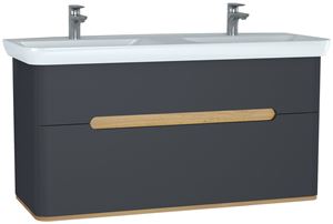 VITRA SENTO skříňka s dvojumyvadlem 130x48x68,5 cm, 2 zásuvky, s osvětlením, antracite mat