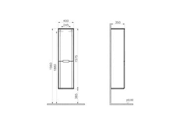 VITRA SENTO vysoká skříňka 40x35x157,5 cm, 2 dvířka, panty vpravo, s košem, white mat 60842 Technický nákres