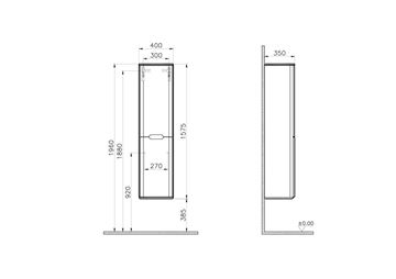 VITRA SENTO vysoká skříňka 40x35x157,5 cm, 2 dvířka, panty vpravo, white mat 60848 Technický nákres
