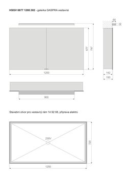 TIMERA GASPRA HSGV zrcadlová skříňka vestavná 120x74,7x15 cm, osvětlení, s vypínačem a el. zásuvkou, hliník, stříbrná HSGV 0677 1200.302 Technický nákres