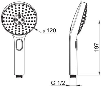 HANSA ACTIVEJET ruční sprcha pr. 120 mm, 3 proudy, chrom/světle šedá 84330100 Technický nákres