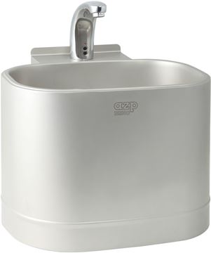 AZP BRNO umyvadlo 40 cm, se senzorovou baterií, s průtokovým ohřívačem, napájení ze sítě, nerez
