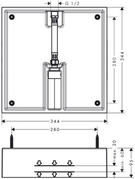 HANSGROHE RAINDANCE základní těleso 400x400mm, pro horní sprchu, chrom 26254180 Technický nákres
