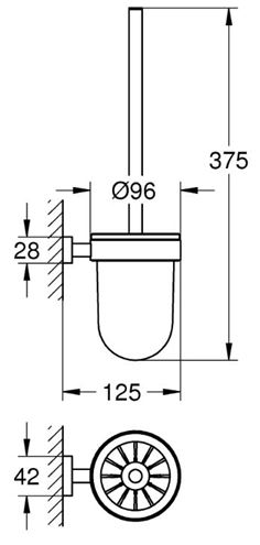 GROHE ESSENTIALS CUBE WC štětka, nástěnná, sklo, chrom 40513001 Technický nákres