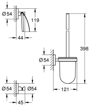 GROHE ESSENTIALS sada doplňků pro WC a koupelnu, chrom 40407001 Technický nákres