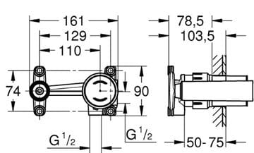 GROHE podomítkové těleso DN15 23429000 Technický nákres