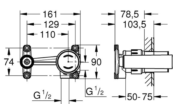 GROHE podomítkové těleso DN15 23429000 Technický nákres