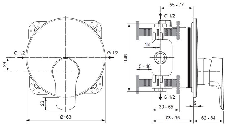 CONCEPT 100 sprchová podomítková baterie, chrom A7279AA Technický nákres
