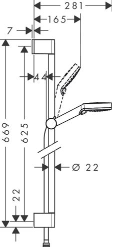 HANSGROHE CROMETTA VARIO 2JET sprchová souprava 3-dílná, ruční sprcha pr. 110 mm, 2 proudy, tyč, hadice, bílá/chrom 26532400 Technický nákres