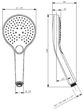 CONCEPT 200 ruční sprcha pr. 120 mm, 3 proudy, chrom PM06037W/CO Technický nákres