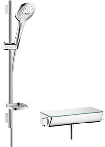 HANSGROHE RAINDANCE SELECT E 120 sprchový set s termostatickou baterií, ruční sprcha se 3 proudy, tyč, hadice, chrom/bílá