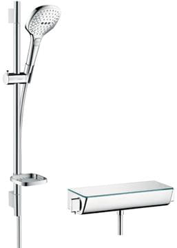 HANSGROHE RAINDANCE SELECT E 120 sprchový set s termostatickou baterií, ruční sprcha se 3 proudy, tyč, hadice, chrom/bílá