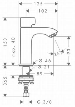HANSGROHE METRIS umyvadlová stojánková baterie pro jednu vodu, EcoSmart, chrom 31166000 Technický nákres