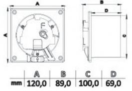 HACO AV DRIM 100 S axiální ventilátor 100 mm, nástěnný/stropní, bez předního panelu 0944 Technický nákres