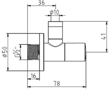 KLUDI ZENTA rohový ventil 1/2"x3/8", chrom 1584605-00 Technický nákres