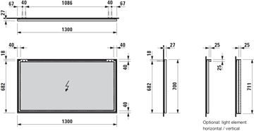 LAUFEN FRAME 25 zrcadlo 100x70 cm H4474069001441 Technický nákres