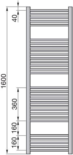 ZEHNDER IMPA koupelnový radiátor 1600/500, boční připojení, chrom IMPC-160-050 Technický nákres