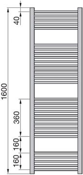 ZEHNDER IMPA koupelnový radiátor 1600/500, boční připojení, chrom IMPC-160-050 Technický nákres