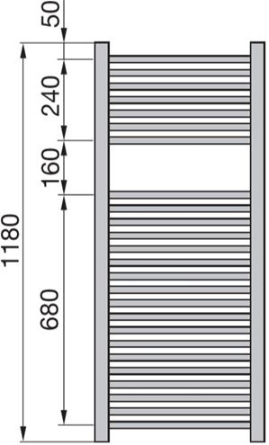 ZEHNDER IMPA koupelnový radiátor 1180/500, boční připojení, chrom IMPC-120-050 Technický nákres