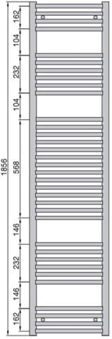 ZEHNDER AURA koupelnový radiátor 1856/600, středové připojení, chrom PBCN-180-060-05 Technický nákres