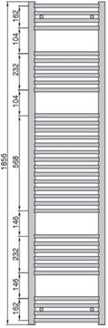 ZEHNDER AURA koupelnový radiátor 1856/600, středové připojení, chrom PBCN-180-060-05 Technický nákres