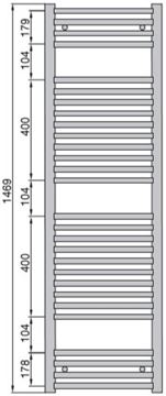 ZEHNDER AURA koupelnový radiátor 1469/600, středové připojení, chrom PBCN-150-060-05 Technický nákres