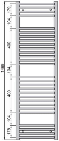 ZEHNDER AURA koupelnový radiátor 1469/600, středové připojení, chrom PBCN-150-060-05 Technický nákres