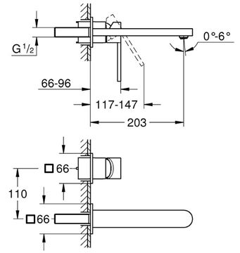 GROHE PLUS umyvadlová podomítková baterie, chrom 29306003 Technický nákres