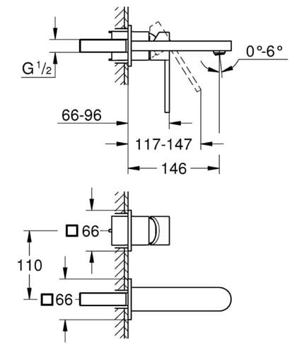GROHE PLUS umyvadlová podomítková baterie, chrom 29303003 Technický nákres