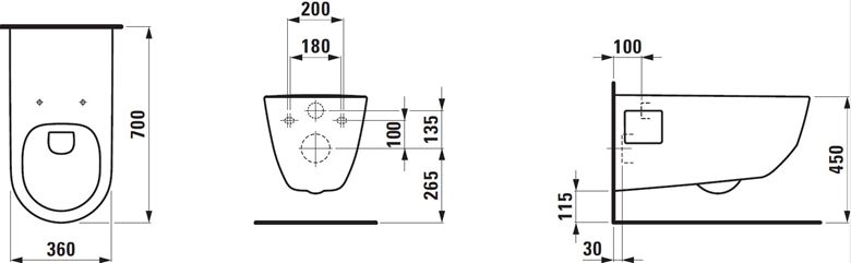 LAUFEN PRO LIBERTY bezbariérové závěsné WC, Rimless splachování H8219600000001 Technický nákres