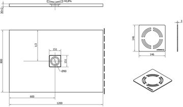 POLYSAN FLEXIA sprchová vanička 120x80 cm, litý mramor, bez nožiček 77922 Technický nákres