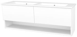 CONCEPT 400 skříňka pod dvojumyvadlo 126x48,5x48 cm, 2 zásuvky, 1 police, Push-open, lesklá bílá